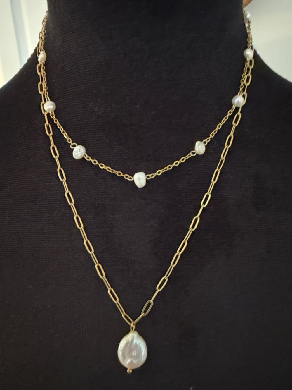 Gold Layered Pearl Pendant Necklace - Women Jewelry